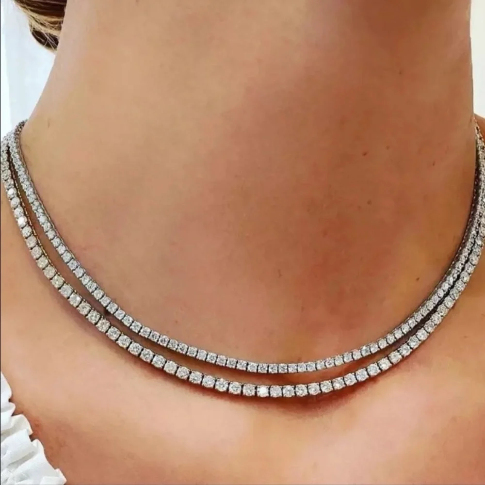 NEW “18” 925 STERLING SILVER DIAMOND CHOKER NECKLACE,NICE NECKLACE,CUTE NECKLACE - Picture 2 of 4